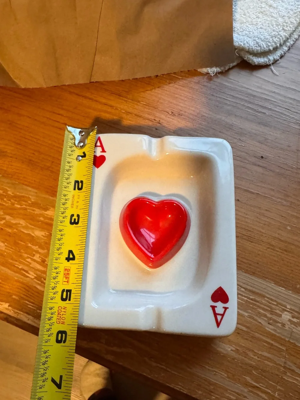 Ace of Hearts Ceramic Trinket Dish with Red Heart